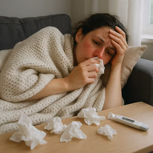 A person receives IV therapy to support immune recovery during cold and flu season in a calm wellness setting.